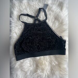 NWT AERIE Black Floral Velvet Razor-Back Bralette Size XS